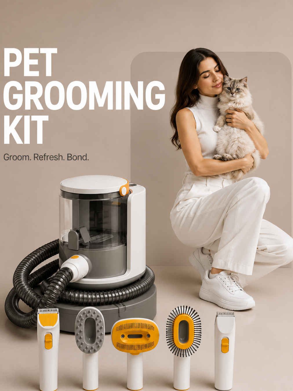 PUPPYOO 5-In-1 Pet Grooming Kit with 13000Pa Vacuum for Dogs & Cats, 1.5L Dust Cup, 4M Cord, Whisper-Quiet Operation, Adjustable Guard Combs, Hair Remover Roller